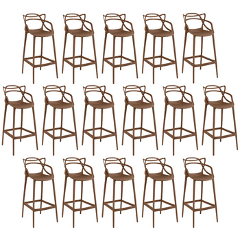 kit 16 banquetas allegra com encosto design cozinhabancada marrom