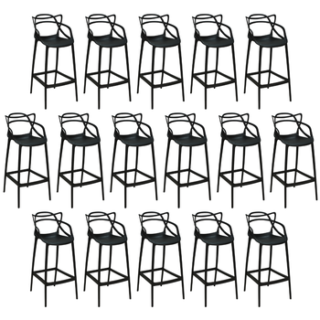 kit 16 banquetas allegra com encosto design cozinhabancada preto