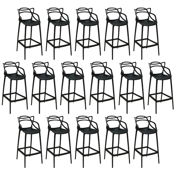 kit 16 banquetas allegra com encosto design cozinhabancada preto