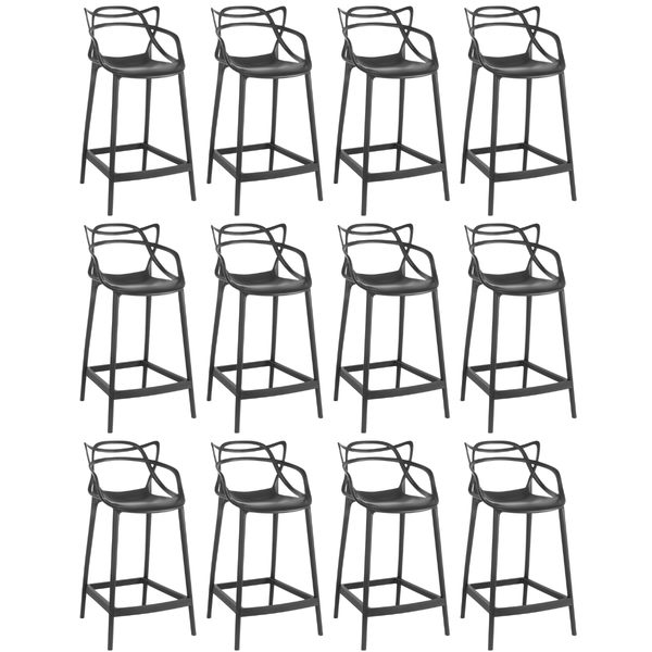 kit 12 banquetas media allegra 66cm design cozinhabancada preto