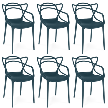 kit 6 cadeiras de jantar allegra design empilhavel azul marinho