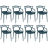 kit 8 cadeiras de jantar allegra design empilhavel azul marinho