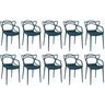 kit 10 cadeiras de jantar allegra design empilhavel azul marinho