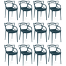 kit 12 cadeiras de jantar allegra design empilhavel azul marinho