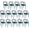kit 14 cadeiras de jantar allegra design empilhavel azul marinho