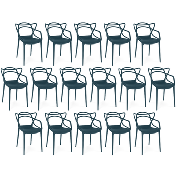 kit 16 cadeiras de jantar allegra design empilhavel azul marinho