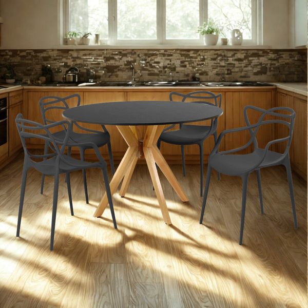 mesa de jantar redonda 120cm marci preta com 4 cadeiras allegra magazine decor 7 ambiente