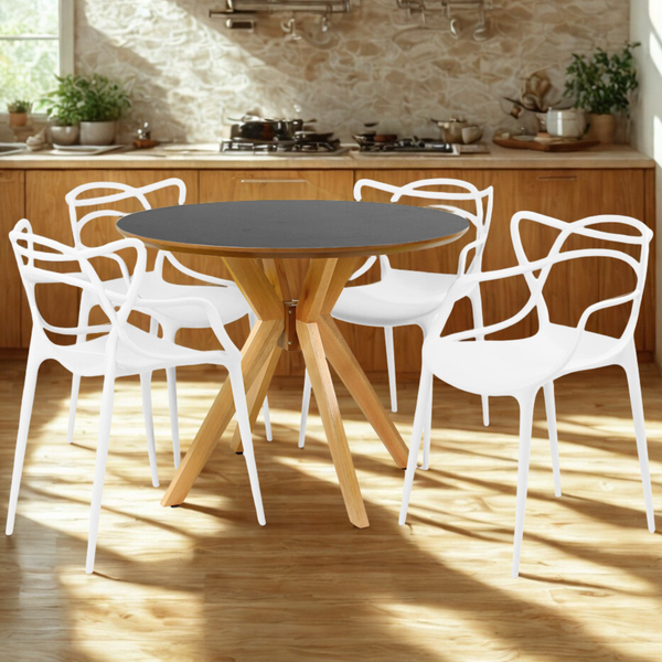 mesa de jantar redonda marci premium preta 100cm com 4 cadeiras allegra 4 ambiente