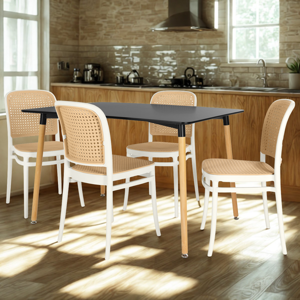 mesa de jantar retangular 4 lugares eiffel preta 120x80 com cadeira roma magazine decor 3 ambiente