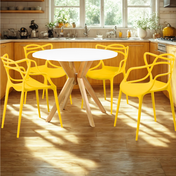 mesa de jantar redonda 100cm marci branca com 4 cadeiras allegra magazine decor 2 ambiente