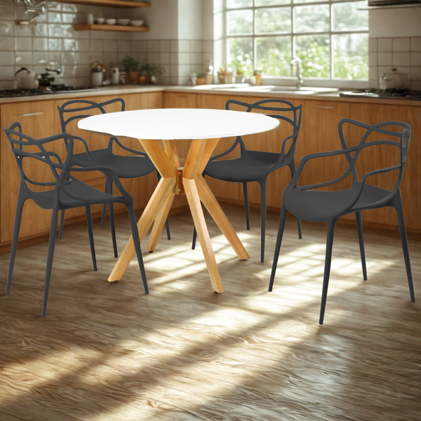 mesa de jantar redonda 100cm marci branca com 4 cadeiras allegra magazine decor 7 ambiente