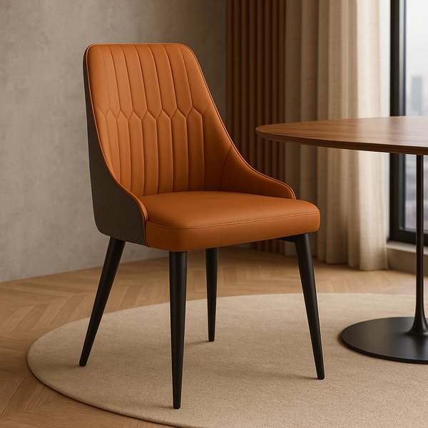 cadeira de jantar estofada torino design italiano cor caramelo e cinza escuro magazine decor 3