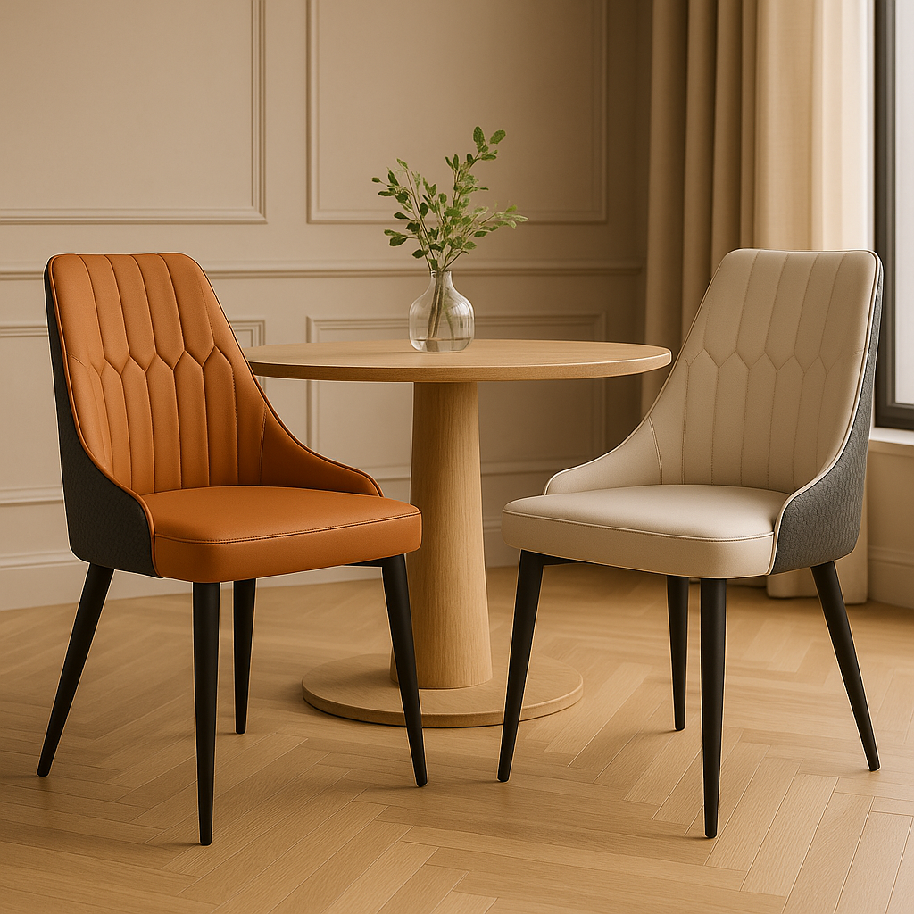 cadeira de jantar estofada torino caramelo e bege design italiano magazine decor