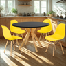 mesa de jantar redonda 100cm preta marci com 4 cadeiras eames eiffel 2 ambiente