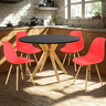 mesa de jantar redonda 100cm preta marci com 4 cadeiras eames eiffel 1 ambiente