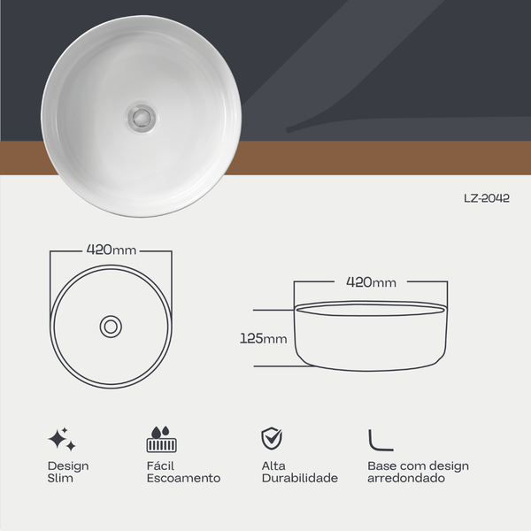 cuba pia de apoio redonda para banheiro lavabo 42cm ibiza zagonel louca 4