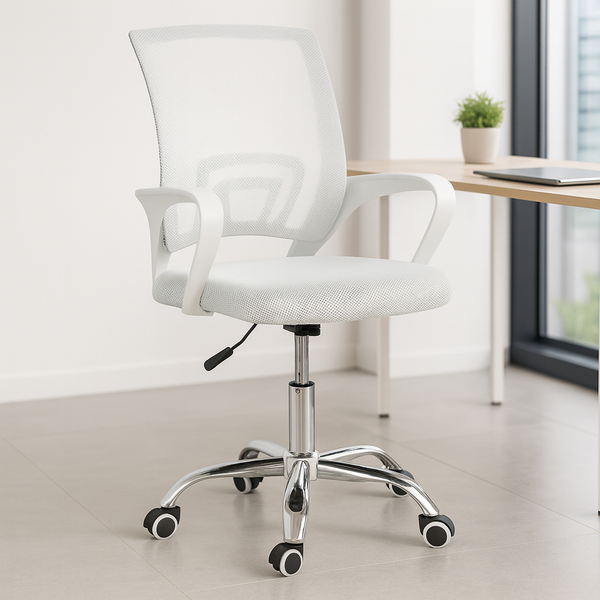 cadeira secretaria office em tela mesh base giratoria cor branco magazine decor 3