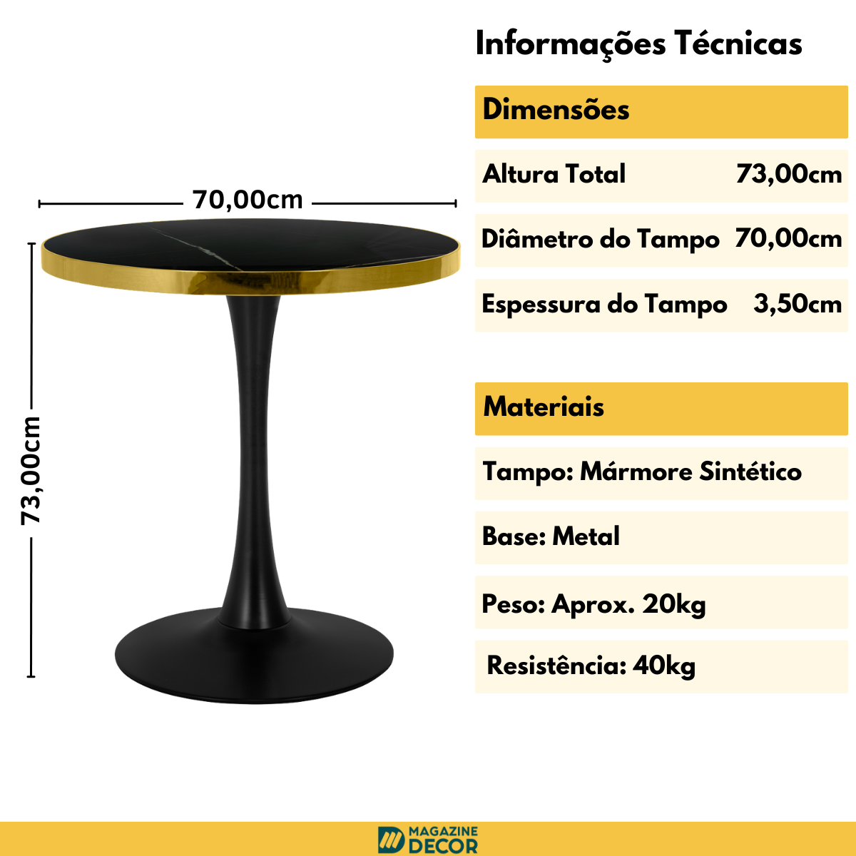 mesa de jantar redonda majestic 70cm preto magazine decor 5