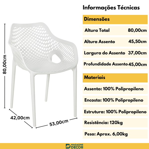 cadeira de jantar design suits com braco empilhavel em polipropileno branco magazine decor 4