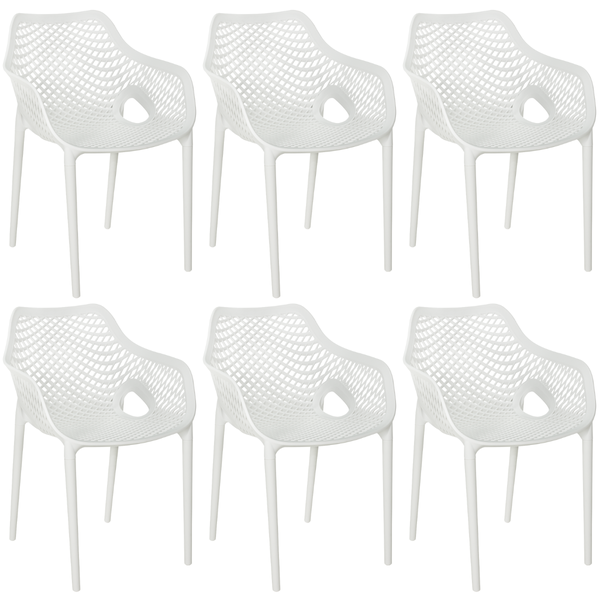 kit 6 cadeiras de jantar design suits com bracos empilhavel em polipropileno branco