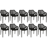 kit 10 cadeiras de jantar design suits com bracos empilhavel em polipropileno preto