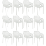 kit 12 cadeiras de jantar design suits com bracos empilhavel em polipropileno branco