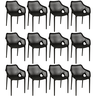 kit 12 cadeiras de jantar design suits com bracos empilhavel em polipropileno preto