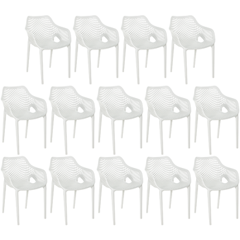 kit 14 cadeiras de jantar design suits com bracos empilhavel em polipropileno branco