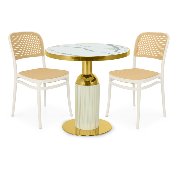 conjunto mesa de jantar redonda imperial 70cm branca com 2 cadeiras roma branco