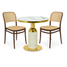 conjunto mesa de jantar redonda imperial 70cm branca com 2 cadeiras roma marrom