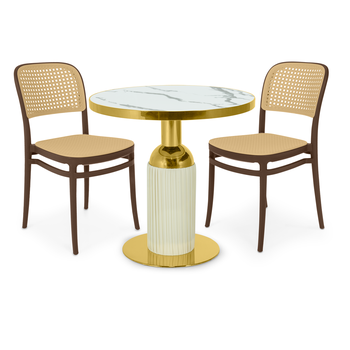 conjunto mesa de jantar redonda imperial 70cm branca com 2 cadeiras roma marrom