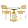 conjunto mesa de jantar redonda imperial 70cm branca com 2 cadeiras roma nude