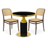 conjunto mesa de jantar redonda imperial 70cm preta com 2 cadeiras roma marrom