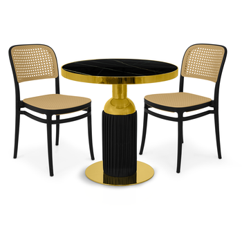conjunto mesa de jantar redonda imperial 70cm preta com 2 cadeiras roma preto