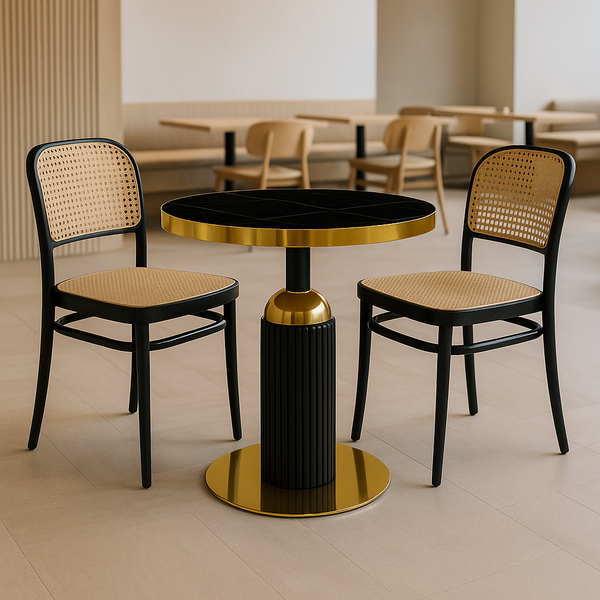 conjunto mesa de jantar redonda imperial 70cm preta com 2 cadeiras roma preto ambiente