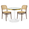conjunto mesa de jantar redonda majestic 70cm branca com 2 cadeiras roma marrom