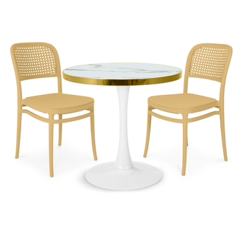 conjunto mesa de jantar redonda majestic 70cm branca com 2 cadeiras roma nude