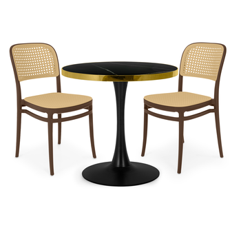conjunto mesa de jantar redonda majestic 70cm preta com 2 cadeiras roma marrom