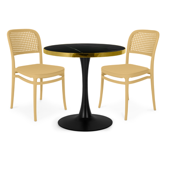 conjunto mesa de jantar redonda majestic 70cm preta com 2 cadeiras roma nude