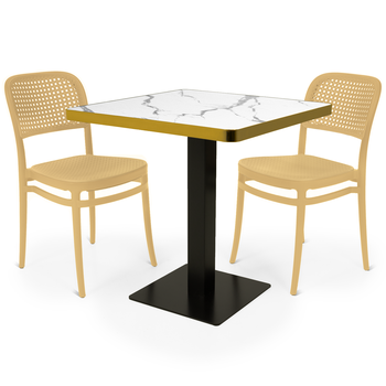 conjunto mesa de jantar redonda venezia 70x70cm branca com 2 cadeiras roma nude