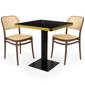 conjunto mesa de jantar redonda venezia 70x70cm branca com 2 cadeiras roma marrom