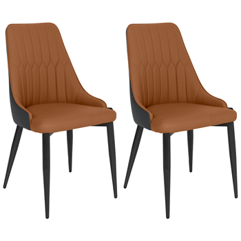 kit 2 cadeiras de jantar estofada torino design italiano costuras geometricas base em metal caramelocinza escuro