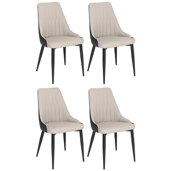 kit 4 cadeiras de jantar estofada torino design italiano costuras geometricas base em metal begecinza escuro