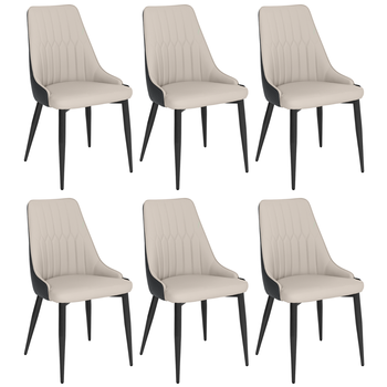 kit 6 cadeiras de jantar estofada torino design italiano costuras geometricas base em metal begecinza escuro