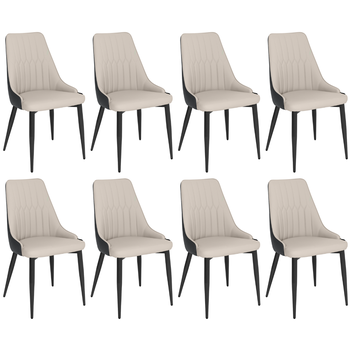 kit 8 cadeiras de jantar estofada torino design italiano costuras geometricas base em metal begecinza escuro