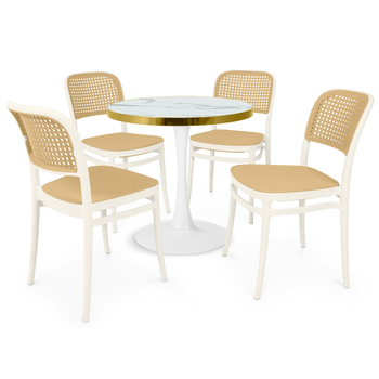 conjunto mesa de jantar redonda majestic 70cm branca com 4 cadeiras roma branco