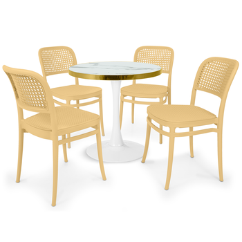 conjunto mesa de jantar redonda majestic 70cm branca com 4 cadeiras roma nude
