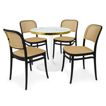 conjunto mesa de jantar redonda majestic 70cm branca com 4 cadeiras roma preto