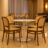 conjunto mesa de jantar redonda majestic 70cm branca com 4 cadeiras roma marrom ambiente