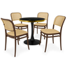 conjunto mesa de jantar redonda majestic 70cm preta com 4 cadeiras roma marrom